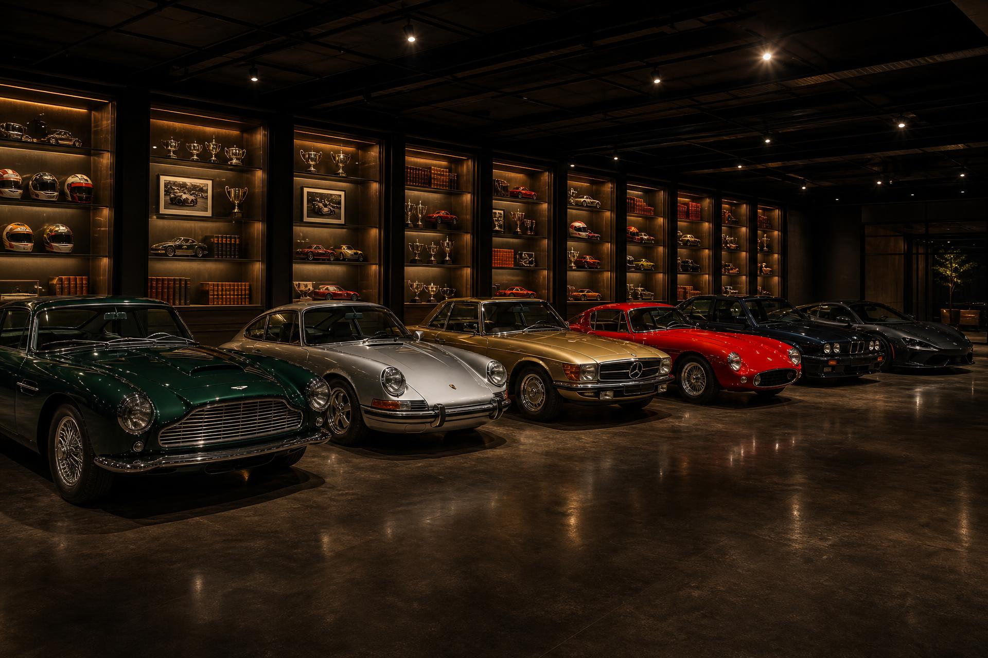 Private collector garage at night